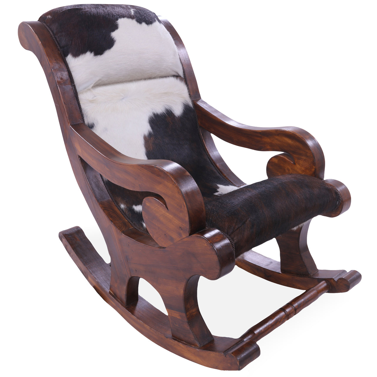 Hair-On Cowhide Wooden Handcrafted Rocking Chair