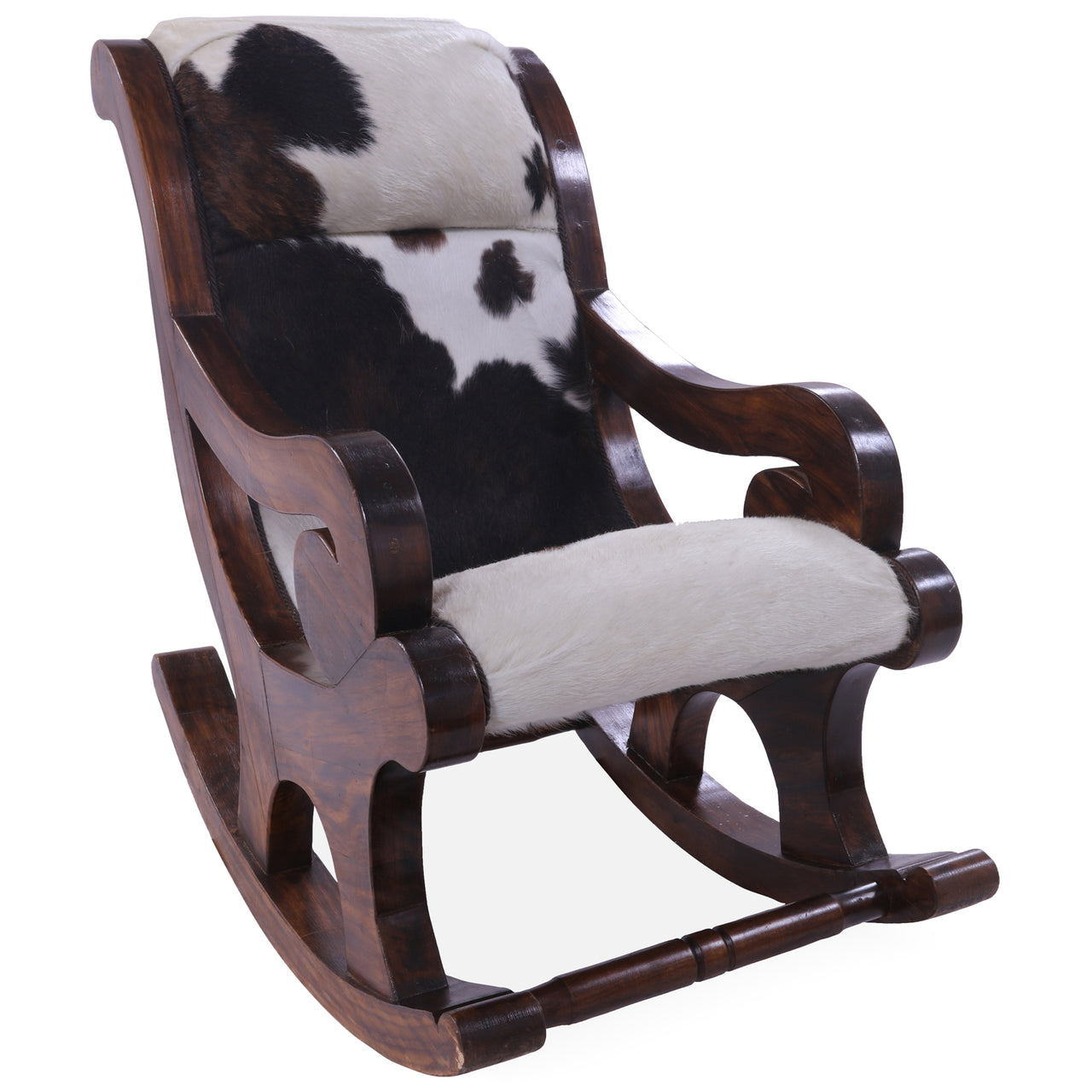 Hair-On Cowhide Wooden Handcrafted Rocking Chair