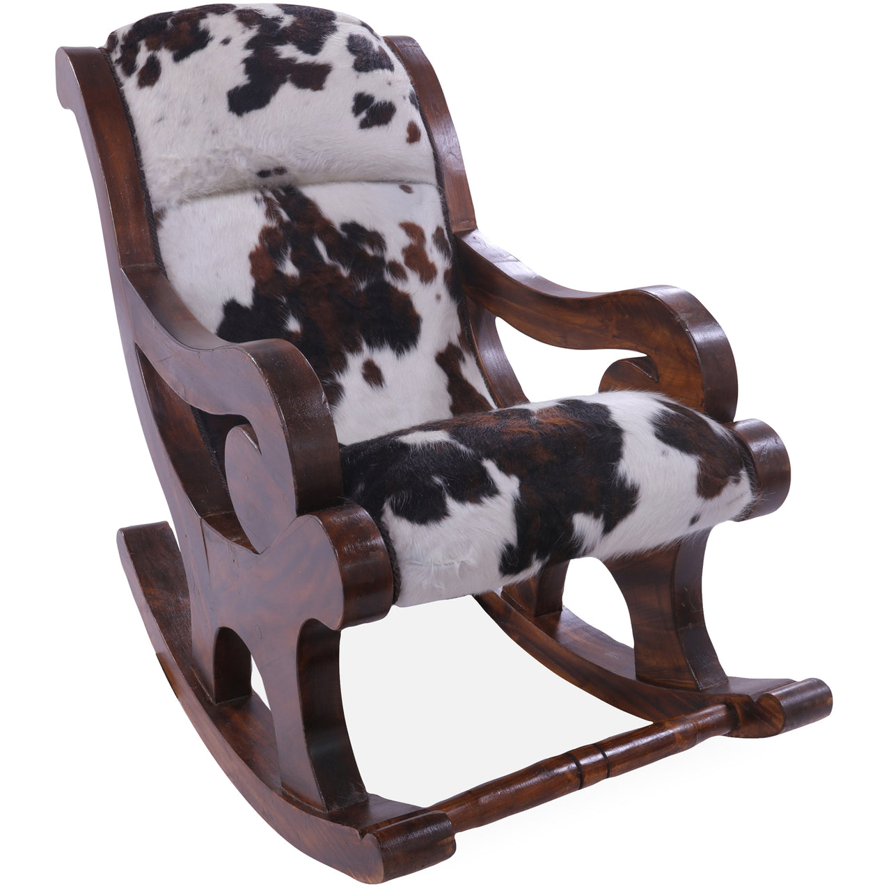 Hair-On Cowhide Wooden Handcrafted Rocking Chair