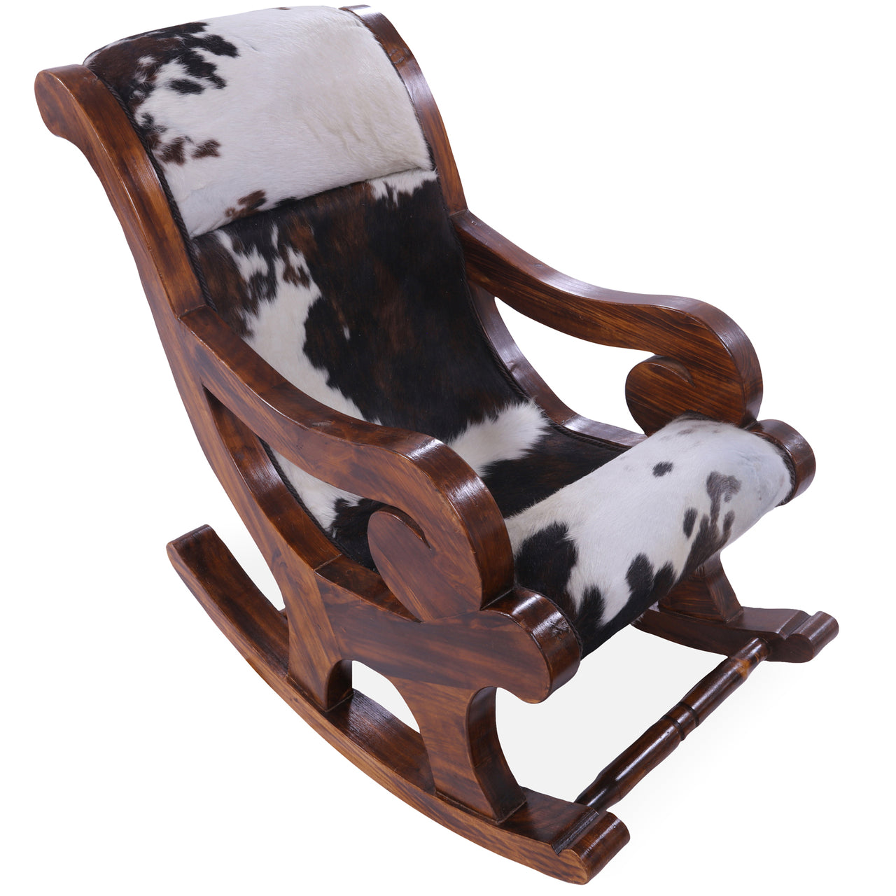 Hair-On Cowhide Wooden Handcrafted Rocking Chair