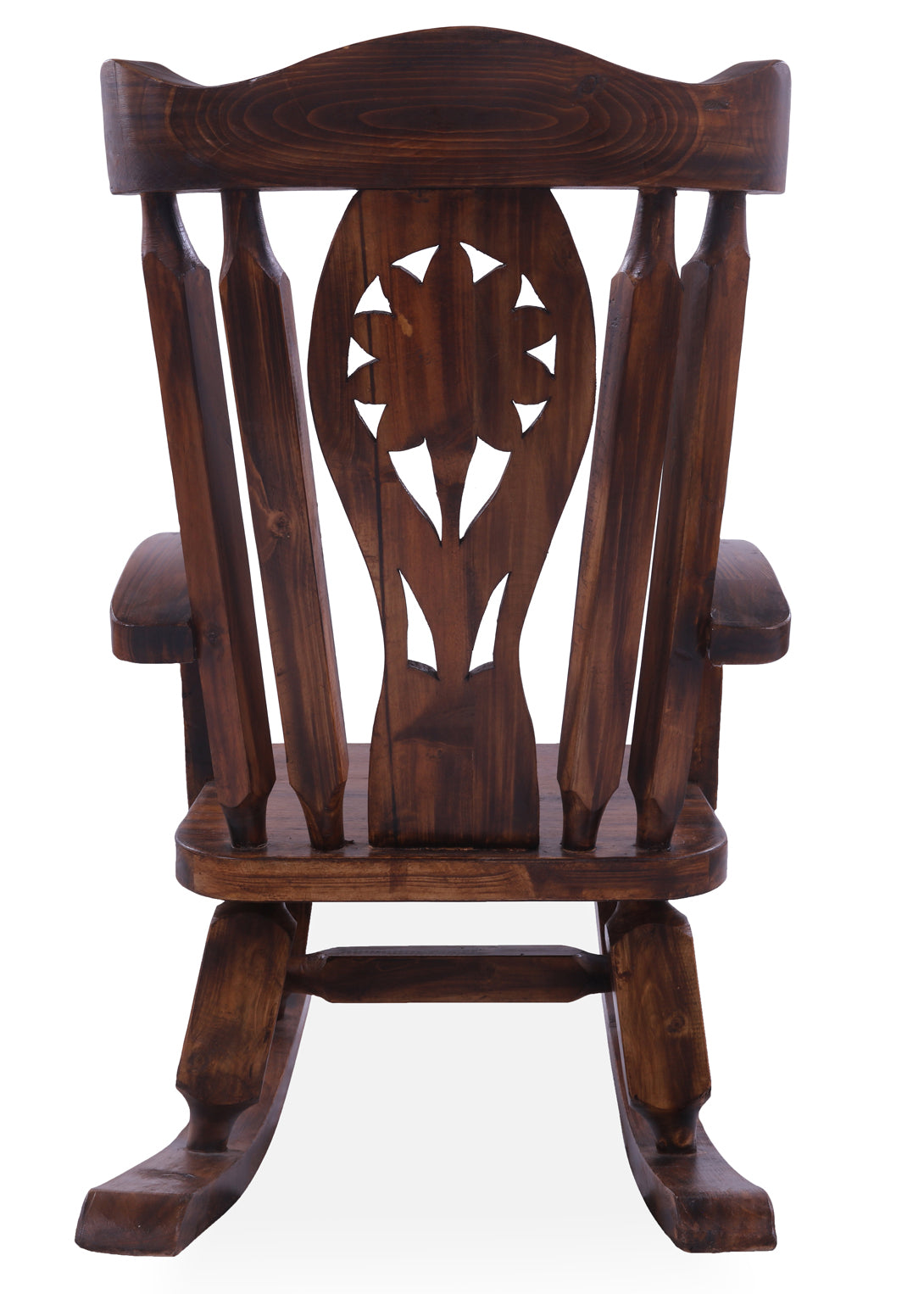 Wooden Rocking Chair Handcarved Back Sunflower Removable Hair-On Cowhide Pillow