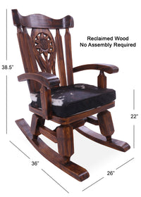 Thumbnail for Wooden Rocking Chair Handcarved Back Sunflower Removable Hair-On Cowhide Pillow