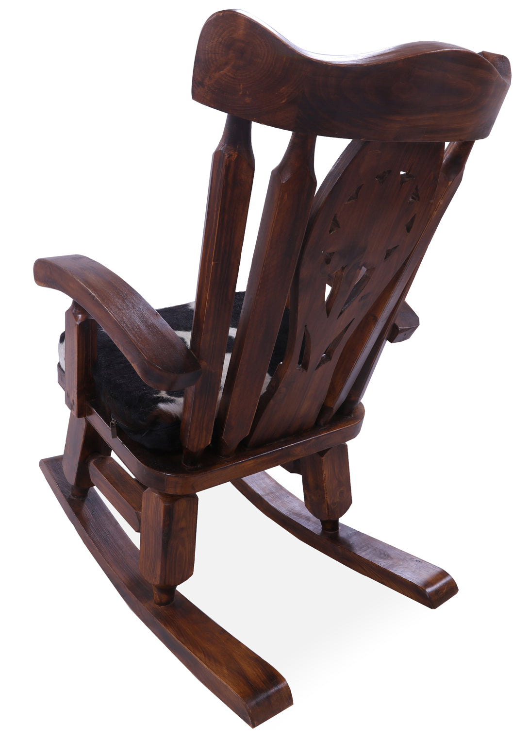 Wooden Rocking Chair Handcarved Back Sunflower Removable Hair-On Cowhide Pillow