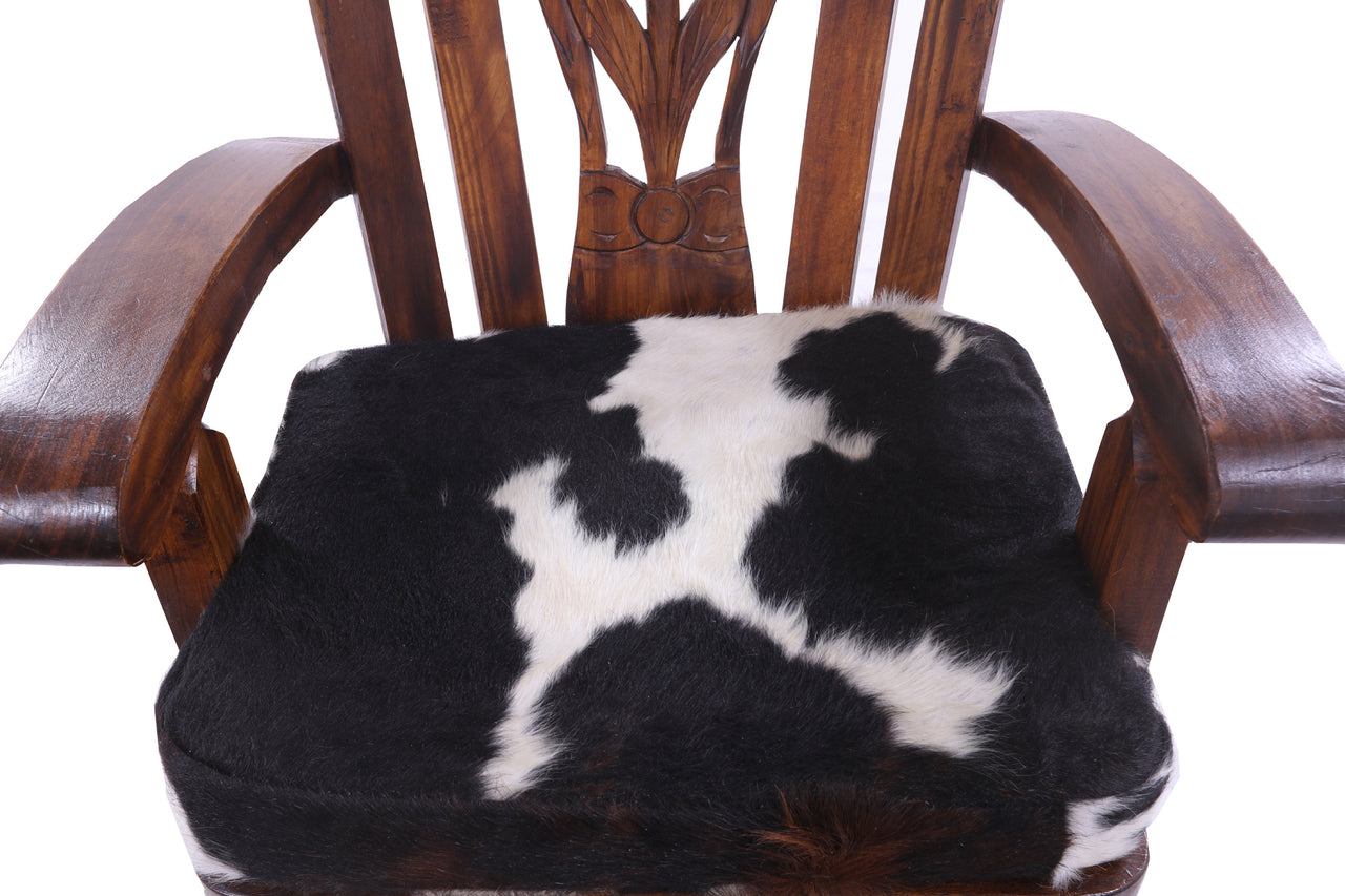 Wooden Rocking Chair Handcarved Back Sunflower Removable Hair-On Cowhide Pillow