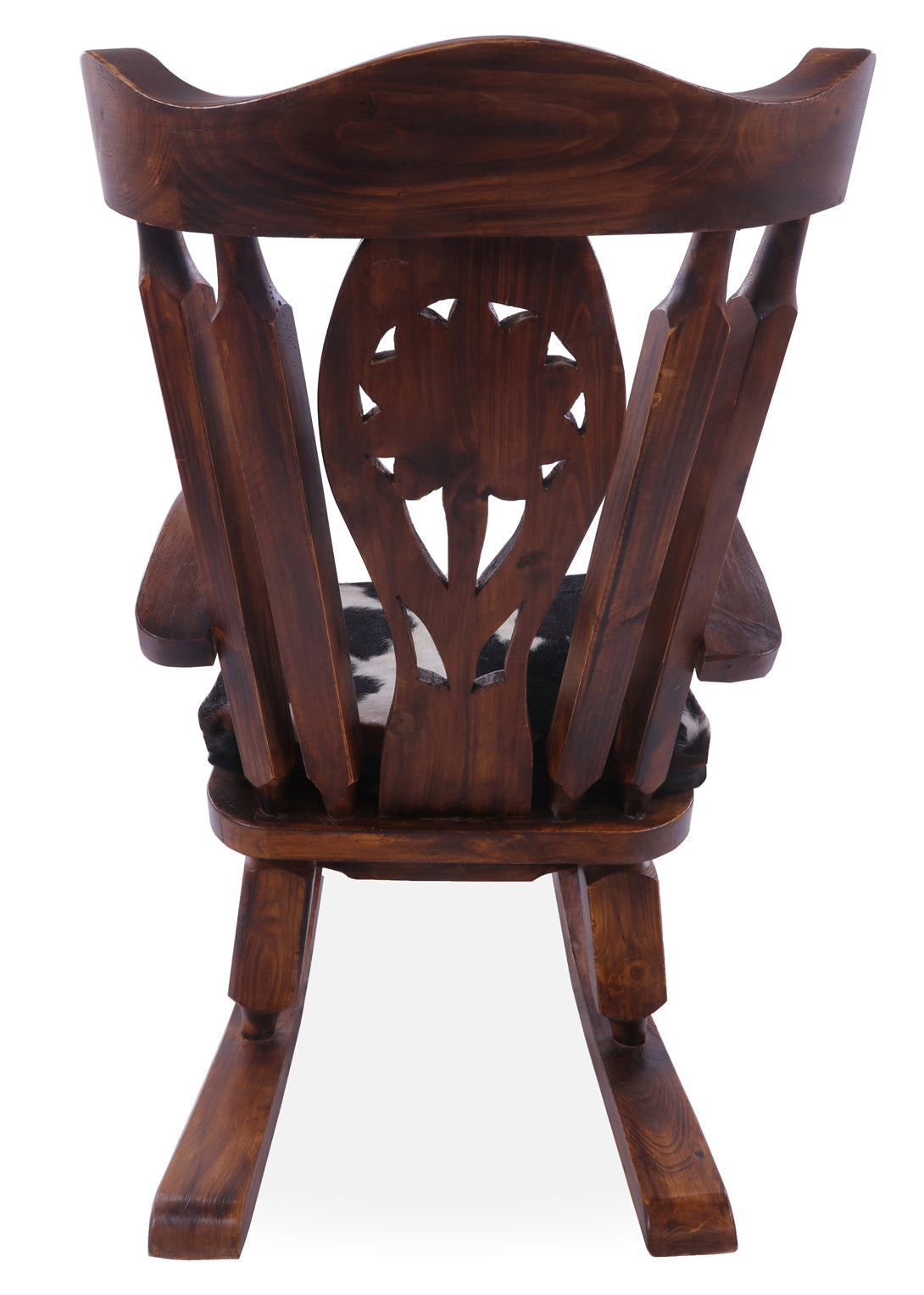 Wooden Rocking Chair Handcarved Back Sunflower Removable Hair-On Cowhide Pillow