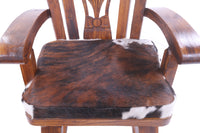 Thumbnail for Wooden Rocking Chair Handcarved Back Sunflower Removable Hair-On Cowhide Pillow
