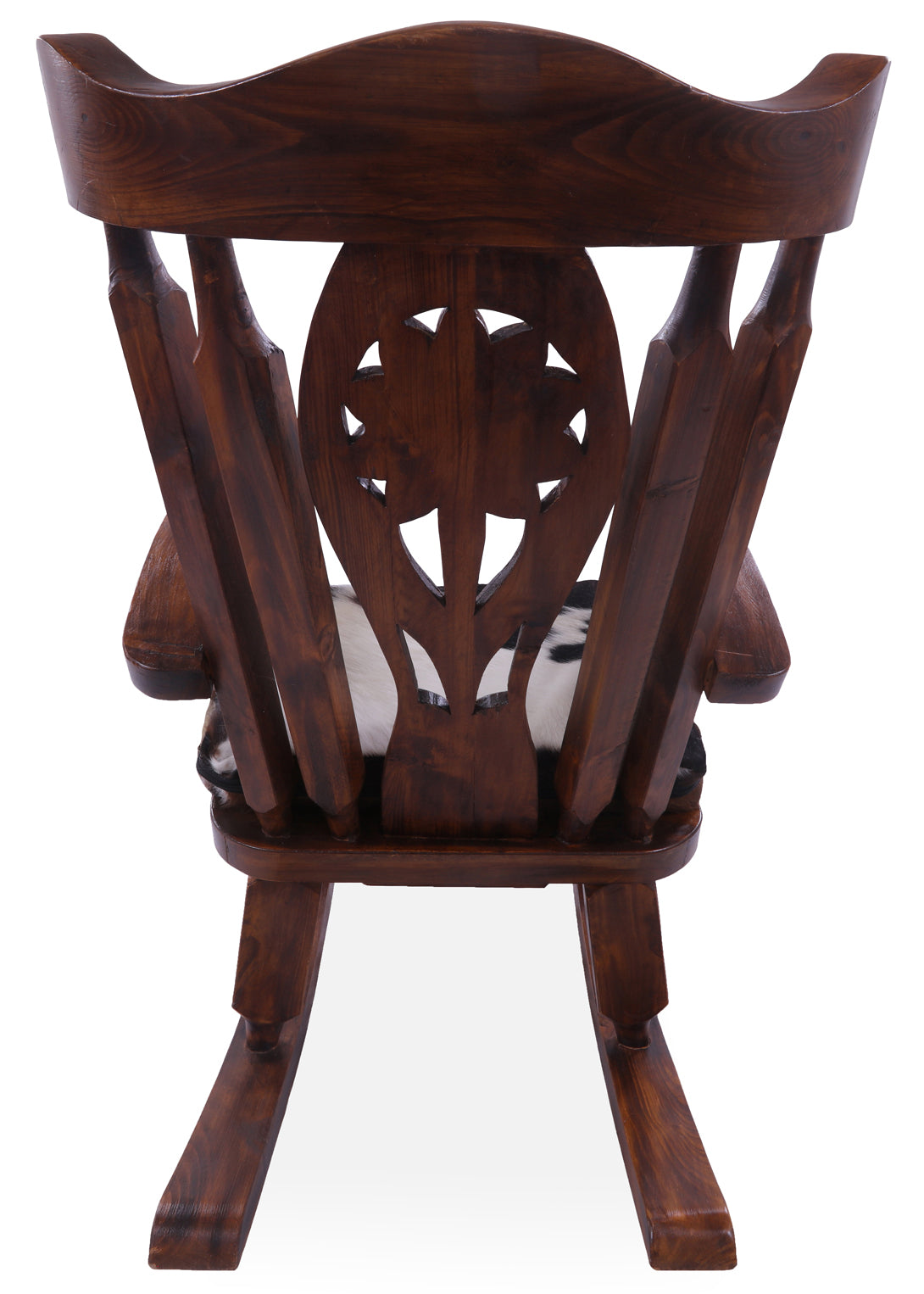 Wooden Rocking Chair Handcarved Back Sunflower Removable Hair-On Cowhide Pillow