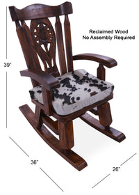 Thumbnail for Wooden Rocking Chair Handcarved Back Sunflower Removable Hair-On Cowhide Pillow