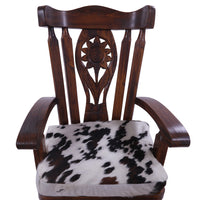 Thumbnail for Wooden Rocking Chair Handcarved Back Sunflower Removable Hair-On Cowhide Pillow