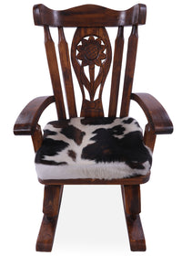 Thumbnail for Wooden Rocking Chair Handcarved Back Sunflower Removable Hair-On Cowhide Pillow