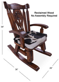 Thumbnail for Wooden Rocking Chair Handcarved Back Sunflower Removable Hair-On Cowhide Pillow