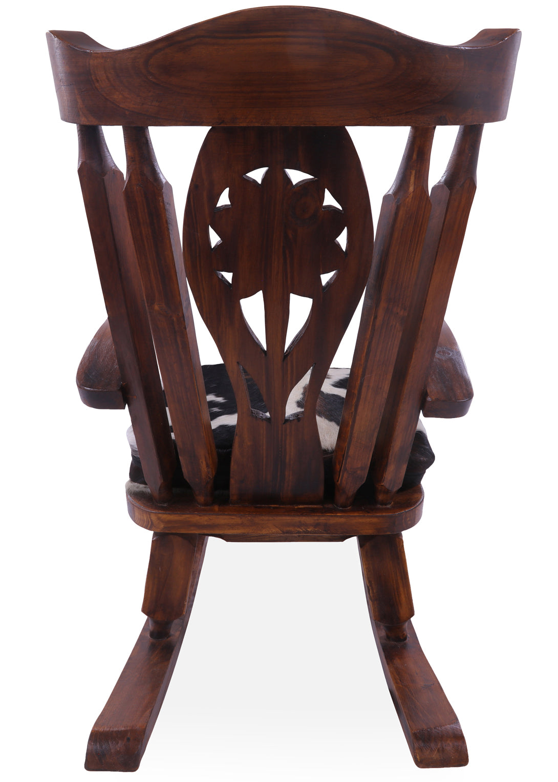 Wooden Rocking Chair Handcarved Back Sunflower Removable Hair-On Cowhide Pillow