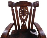 Thumbnail for Wooden Rocking Chair Handcarved Back Sunflower Removable Hair-On Cowhide Pillow