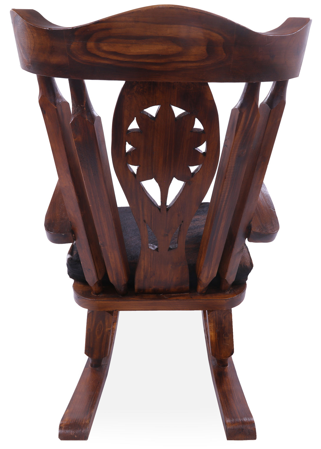 Wooden Rocking Chair Handcarved Back Sunflower Removable Hair-On Cowhide Pillow