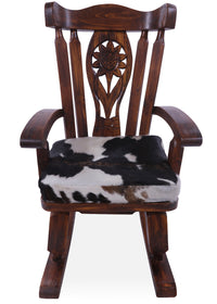 Thumbnail for Wooden Rocking Chair Handcarved Back Sunflower Removable Hair-On Cowhide Pillow