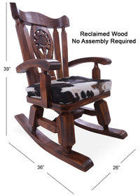 Thumbnail for Wooden Rocking Chair Handcarved Back Sunflower Removable Hair-On Cowhide Pillow