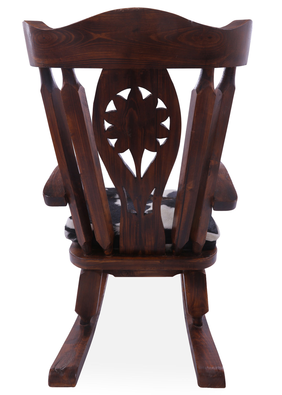 Wooden Rocking Chair Handcarved Back Sunflower Removable Hair-On Cowhide Pillow