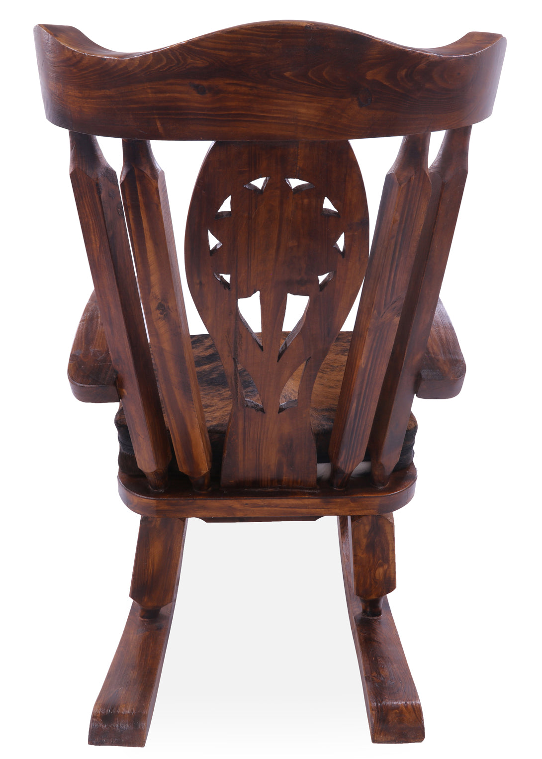 Wooden Rocking Chair Handcarved Back Sunflower Removable Hair-On Cowhide Pillow