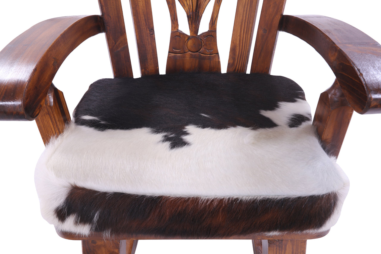 Wooden Rocking Chair Handcarved Back Sunflower Removable Hair-On Cowhide Pillow