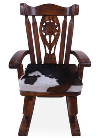 Thumbnail for Wooden Rocking Chair Handcarved Back Sunflower Removable Hair-On Cowhide Pillow