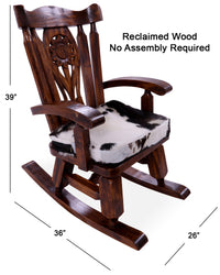 Thumbnail for Wooden Rocking Chair Handcarved Back Sunflower Removable Hair-On Cowhide Pillow