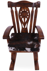 Thumbnail for Wooden Rocking Chair Handcarved Back Sunflower Removable Hair-On Cowhide Pillow