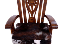 Thumbnail for Wooden Rocking Chair Handcarved Back Sunflower Removable Hair-On Cowhide Pillow