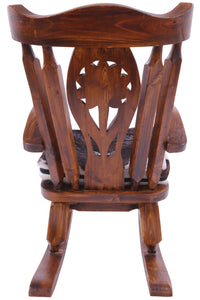 Thumbnail for Wooden Rocking Chair Handcarved Back Sunflower Removable Hair-On Cowhide Pillow