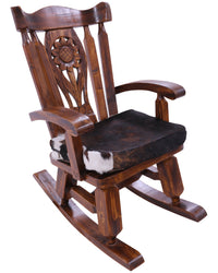 Thumbnail for Wooden Rocking Chair Handcarved Back Sunflower Removable Hair-On Cowhide Pillow