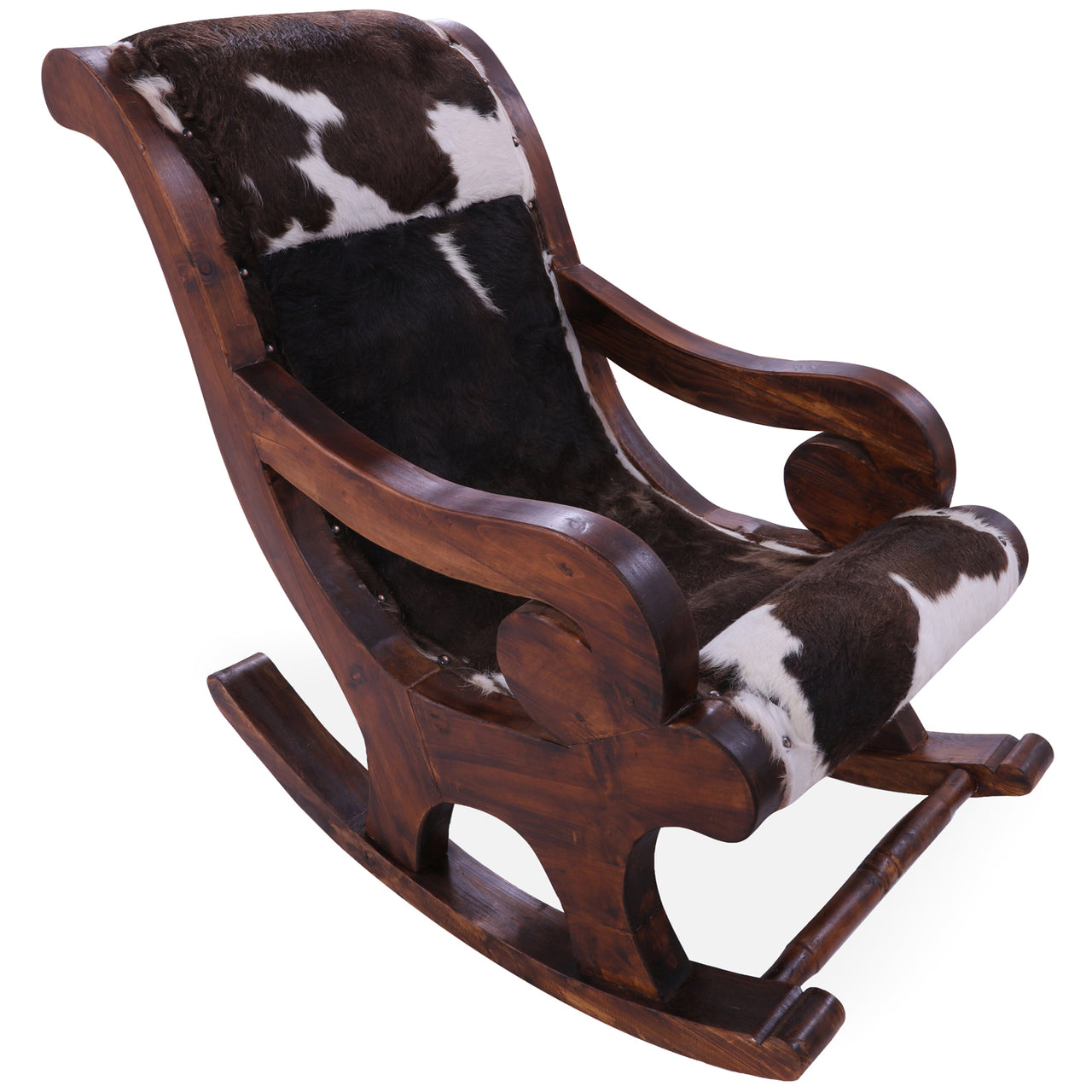 Hair-On Cowhide Wooden Handcrafted Rocking Chair