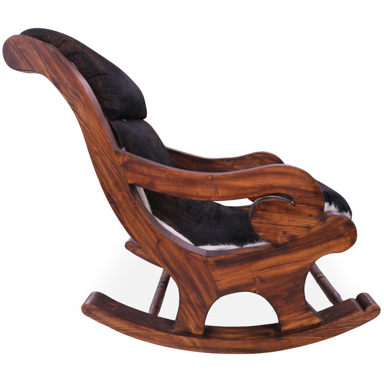 Hair-On Cowhide Wooden Handcrafted Rocking Chair