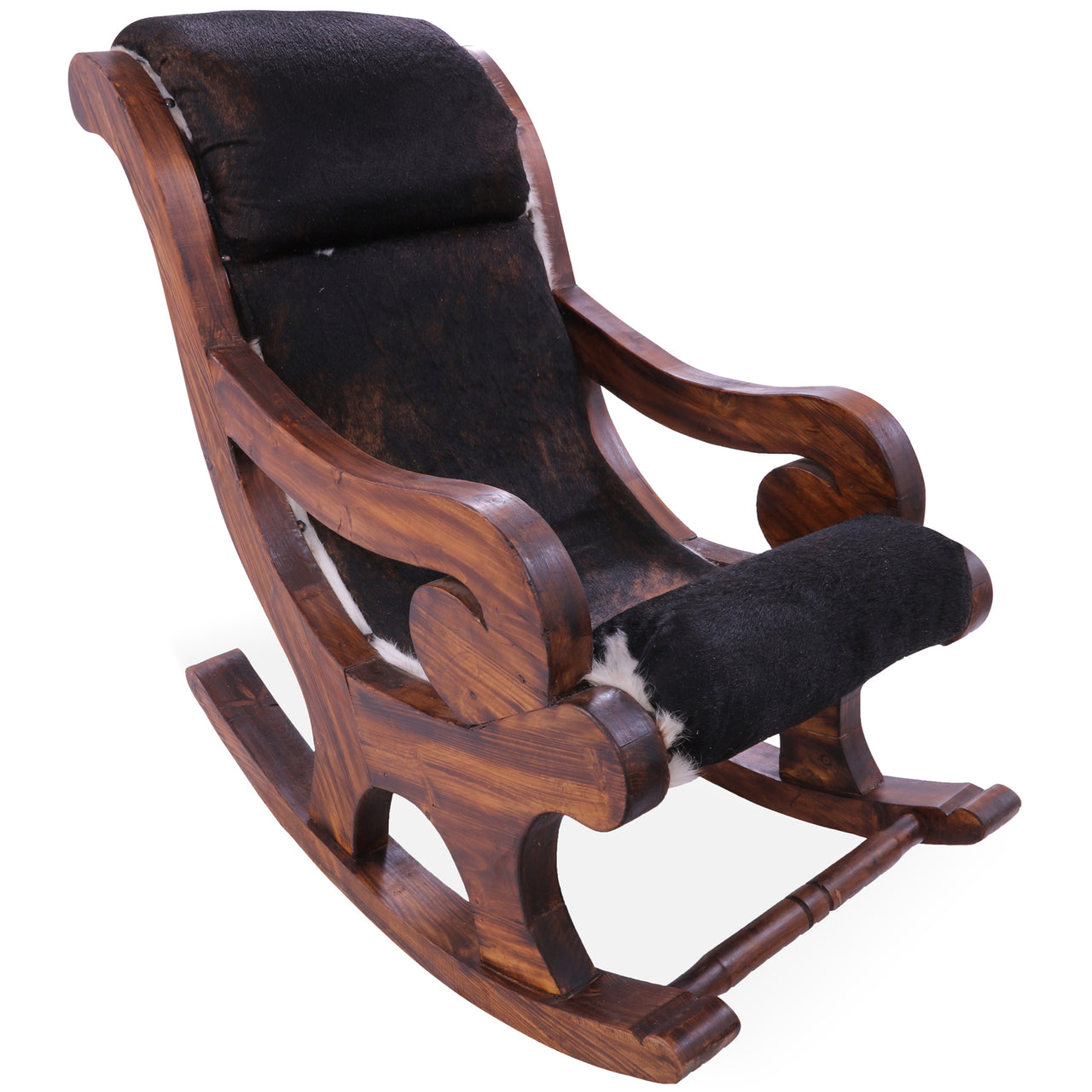 Hair-On Cowhide Wooden Handcrafted Rocking Chair