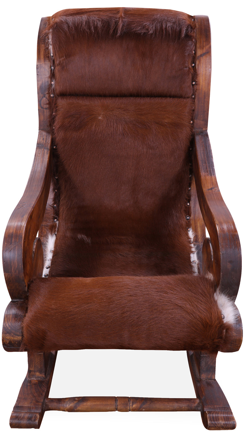 Hair-On Cowhide Wooden Handcrafted Rocking Chair