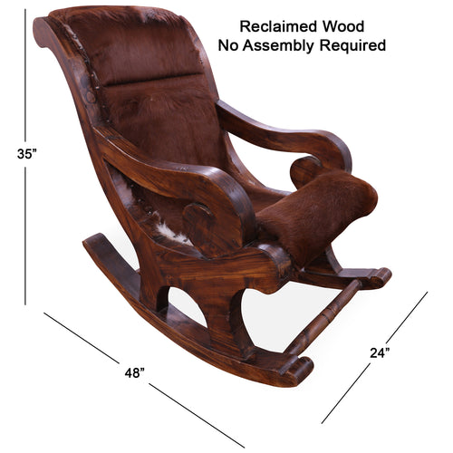 Hair-On Cowhide Wooden Handcrafted Rocking Chair