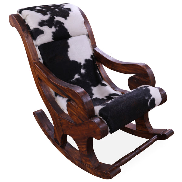 Hair-On Cowhide Wooden Handcrafted Rocking Chair