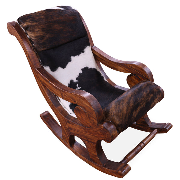 Hair-On Cowhide Wooden Handcrafted Rocking Chair
