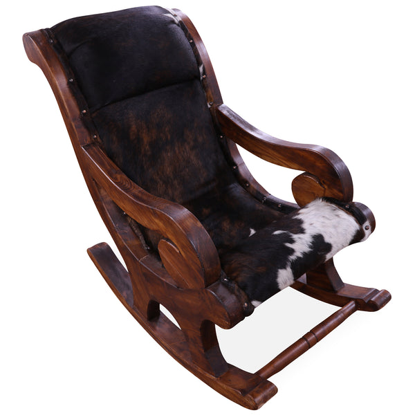 Hair-On Cowhide Wooden Handcrafted Rocking Chair