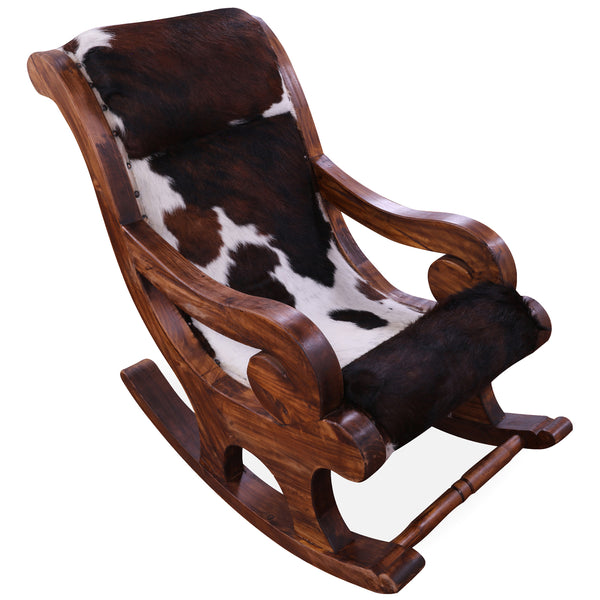 Hair-On Cowhide Wooden Handcrafted Rocking Chair