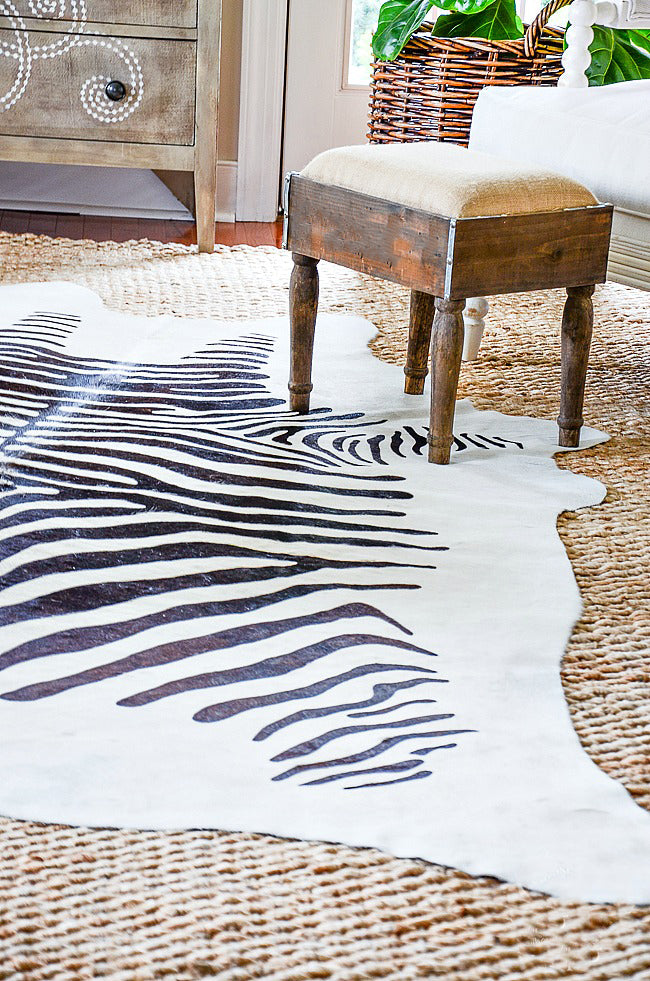 Zebra Animal Print Natural Cowhide Rug