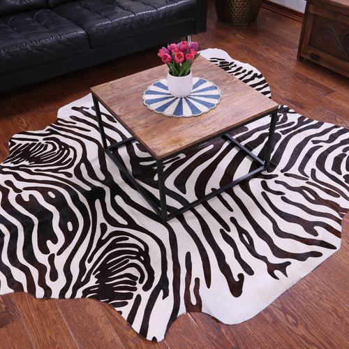 Zebra Animal Print Natural Cowhide Rug