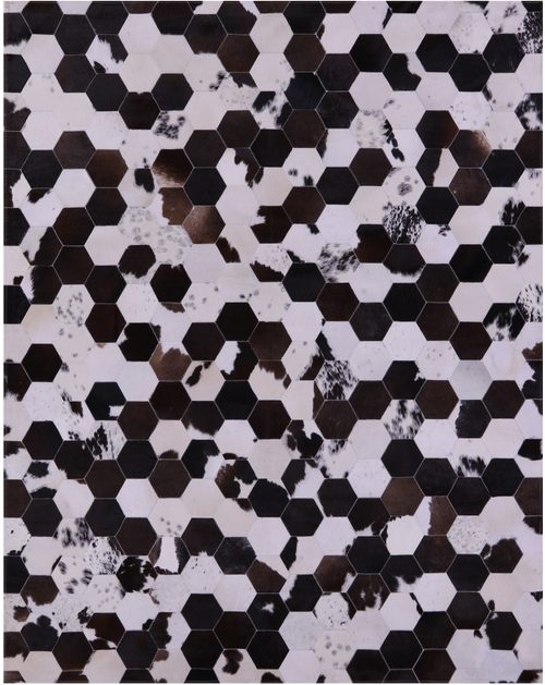 Brown & White Hexagon Patchwork Natural Cowhide Rug - 6' 7