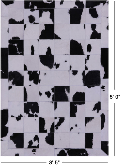 Black & White Patchwork Natural Cowhide Rug - 3' 5
