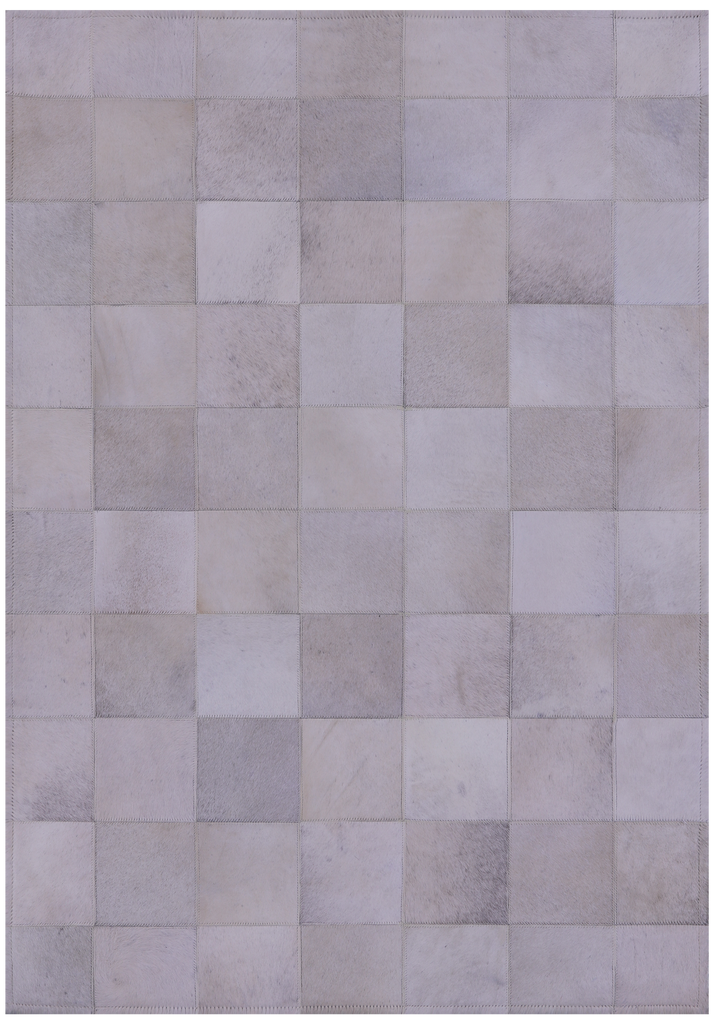 White Patchwork Natural Cowhide Rug - 3' 4" x 4' 9"