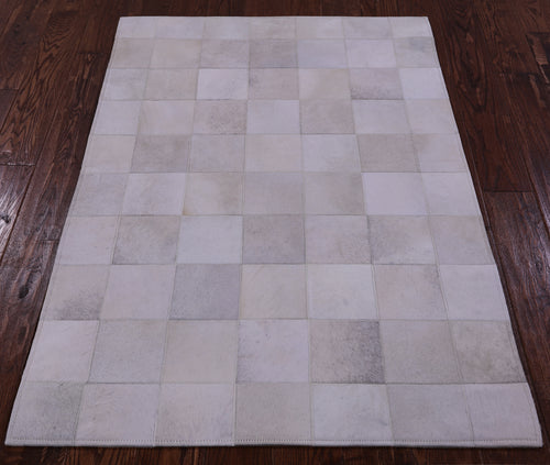 White Patchwork Natural Cowhide Rug - 3' 4