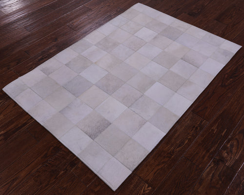 White Patchwork Natural Cowhide Rug - 3' 4