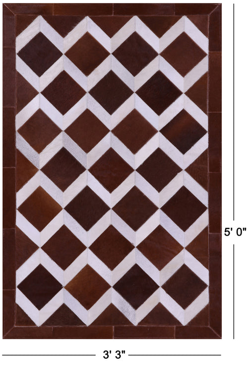 Brown & White Patchwork Natural Cowhide Rug - 3' 3