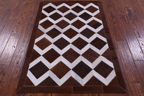 Brown & White Patchwork Natural Cowhide Rug - 3' 3