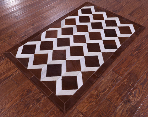 Brown & White Patchwork Natural Cowhide Rug - 3' 3
