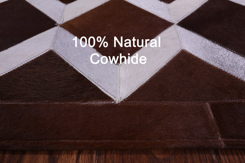 Brown & White Patchwork Natural Cowhide Rug - 3' 3
