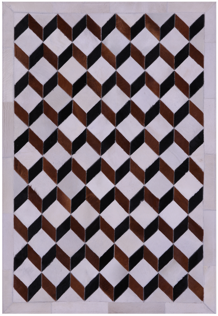 Brown & White Patchwork Black Natural Cowhide Rug - 3' 5" x 5' 0"
